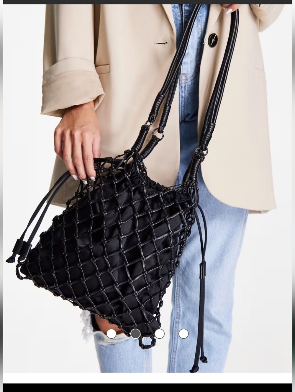 ASOS Black Woven Net Drawstring Shoulder Bag